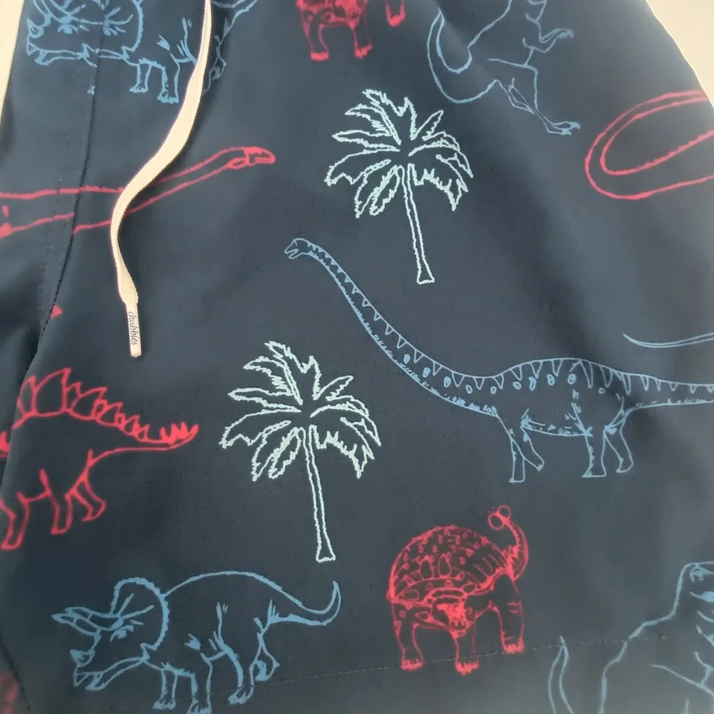 Chubbies Mens Swim Trunks Navy Blue Dinosaur Palm Tree Print 5.5